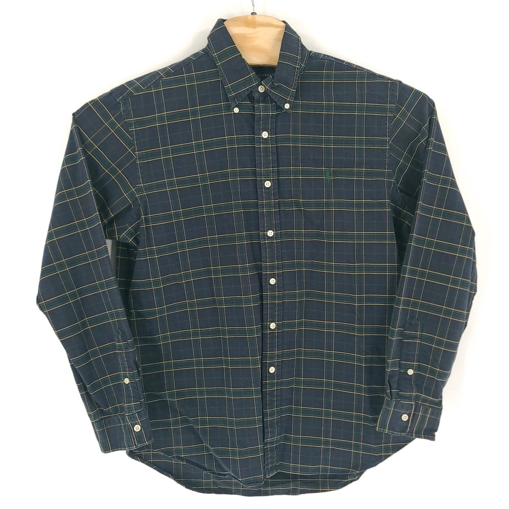 Ralph Lauren Shirt Mens Large Black Green Plaid Long Sleeve Button Up